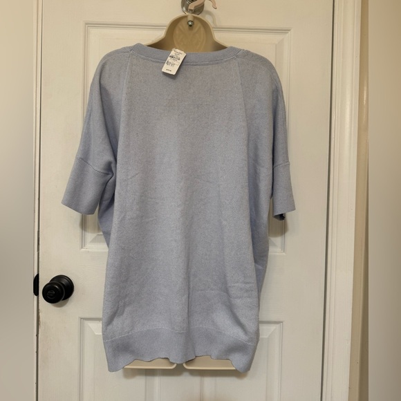 NWT Lafayette 148 New York Blue Cotton Knit Short Sleeve Sweater XS - Picture 4 of 5